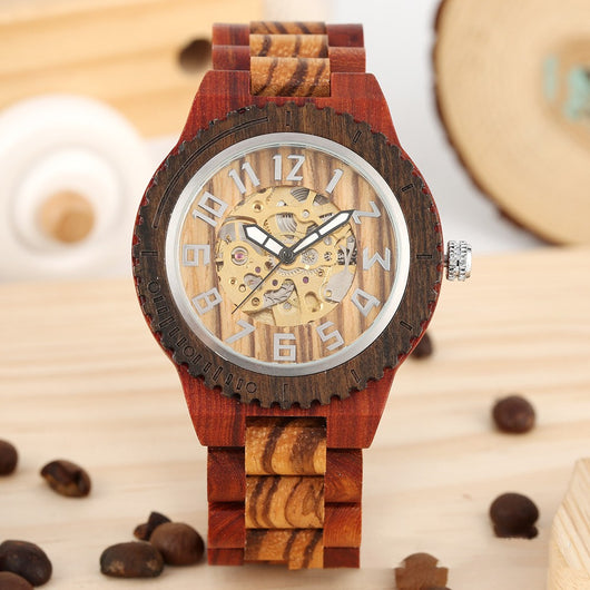Reloj Automático de Madera Bambú con Mecanismo de Engranajes Creativos - Image 12