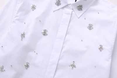 Camisa de Popelina con Detalles de Joyería - Estilo Europeo y Americano - Image 3