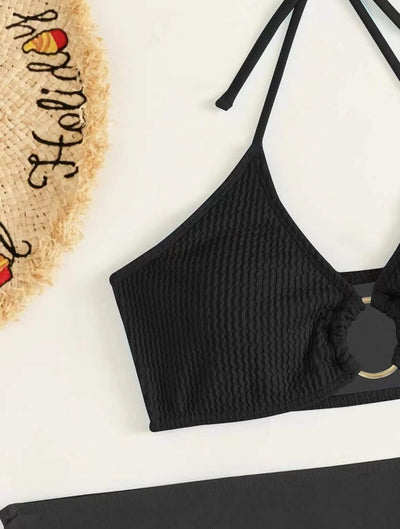 Traje de Baño Mujer Tres Piezas Color Sólido Cuello Halter - Image 26
