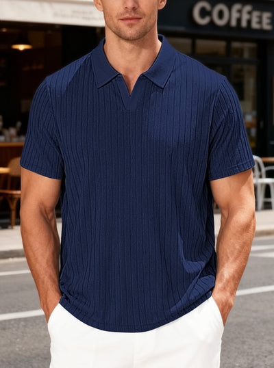 Camisa Casual de Manga Corta para Hombre con Textura Jacquard a Rayas - Image 13
