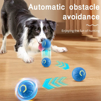 Blue smart pet toy ball with a glowing yellow power button, an electronic interactive toy for dogs and cats. - Image 4