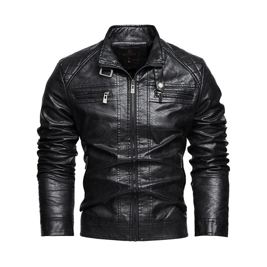 Chaqueta de Cuero PU Moderna con Bolsillos para Hombre
