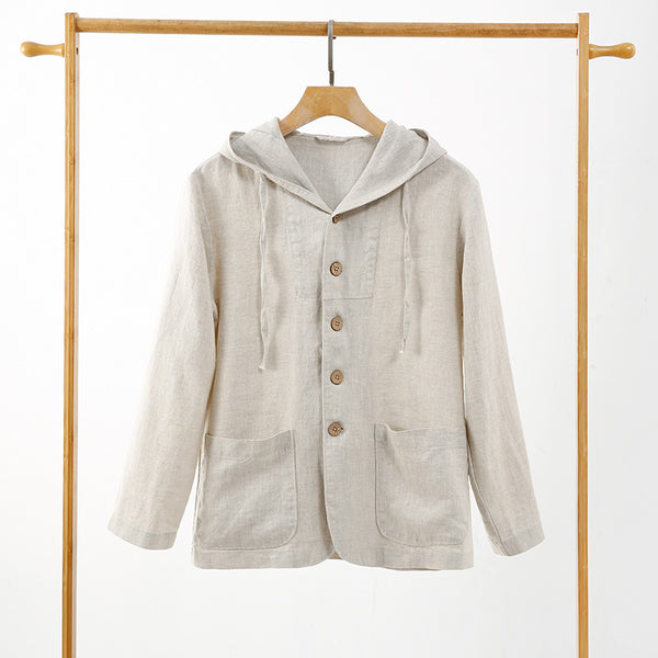 Chaqueta Lino Casual con Capucha - Suelta y Transpirable