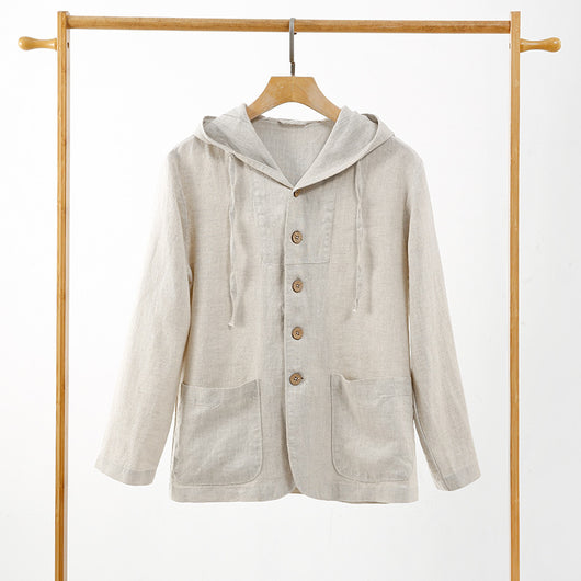 Chaqueta Lino Casual con Capucha - Suelta y Transpirable - Image 2