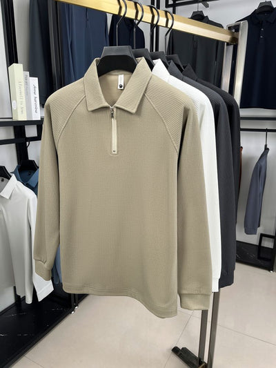 Polo Manga Larga con Textura Waffle y Cierre Medio - Estilo Americano - Image 43