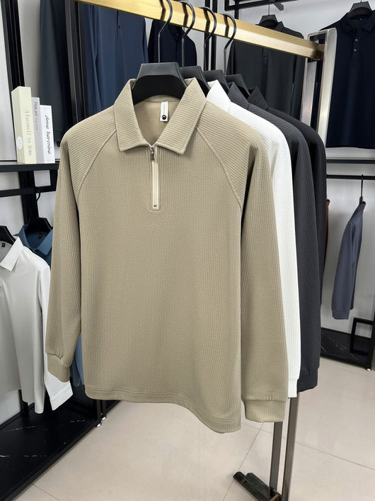 Polo Manga Larga con Textura Waffle y Cierre Medio - Estilo Americano - Image 43