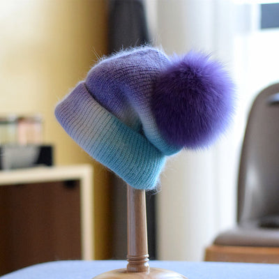 Gorro de Lana con Pompón de Piel para Mujer - Otoño e Invierno - Image 14