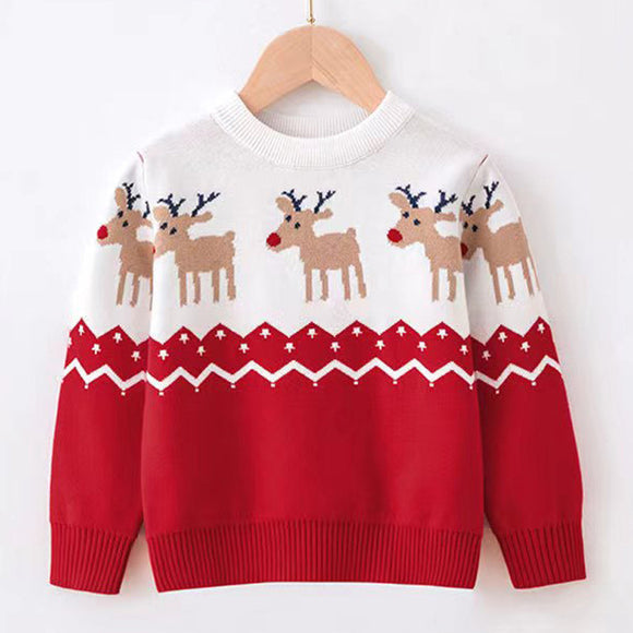 Suéter Navideño Infantil Tejido Grueso con Diseño de Reno