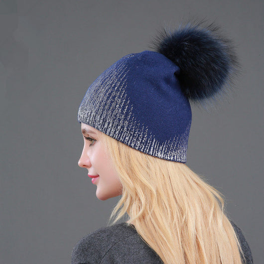 Gorro Tejido de Lana Cálido para Mujer - Dorado y Plateado - Image 9