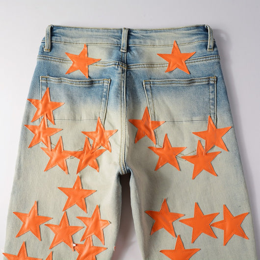 Jeans Perforados Ligeros Orange Star Estilo Europeo Americano para Hombre - Image 3