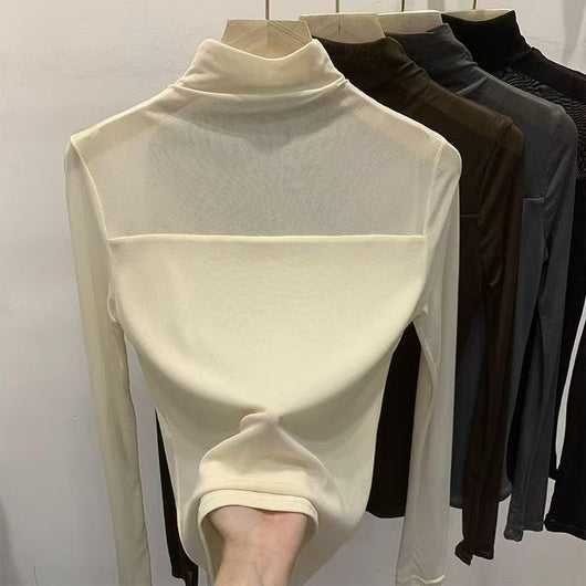 Blusa Base Cuello Semialto con Encaje Colores Sólidos - Image 16
