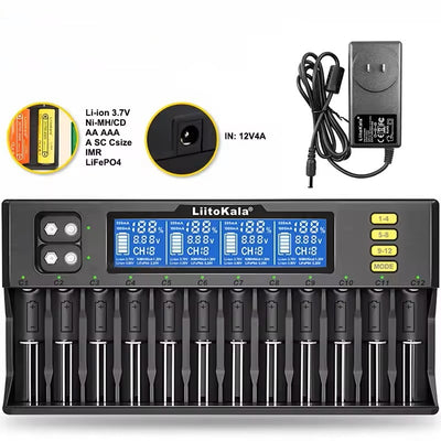 Cargador de Baterías LCD 12 Espacios Lii-S12 - Image 3