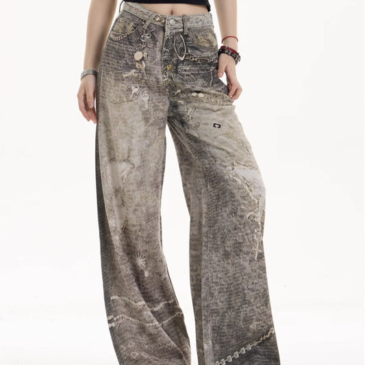 Pantalones Vaqueros Retro Desgastados Corte Recto Pierna Ancha