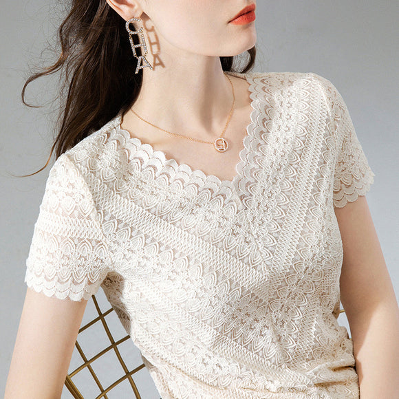 Blusa Occidental Encaje Francés para Mujer