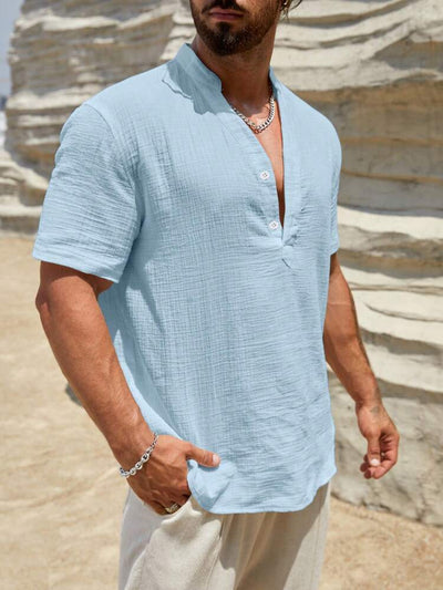 Camisa Casual de Manga Corta con Cuello Parado - Transpirable y Versátil - Image 44