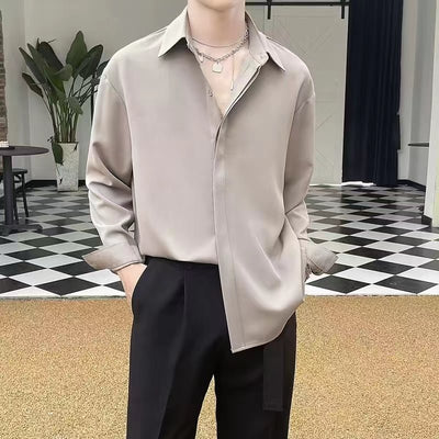 Camisa Suelta de Manga Larga en Seda de Hielo para Hombre - Image 9
