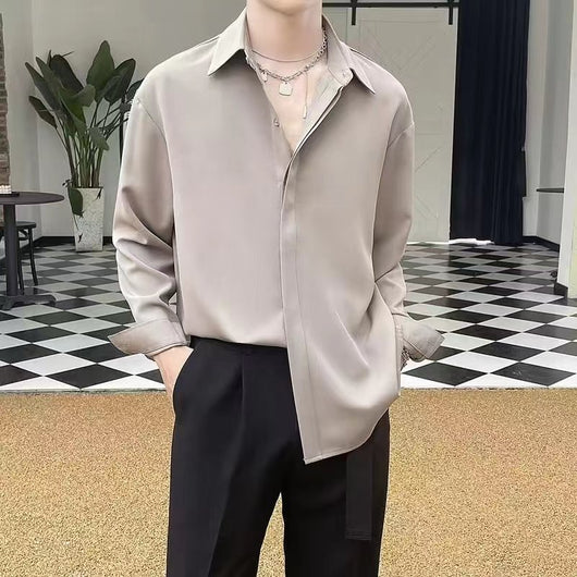 Camisa Suelta de Manga Larga en Seda de Hielo para Hombre - Image 9