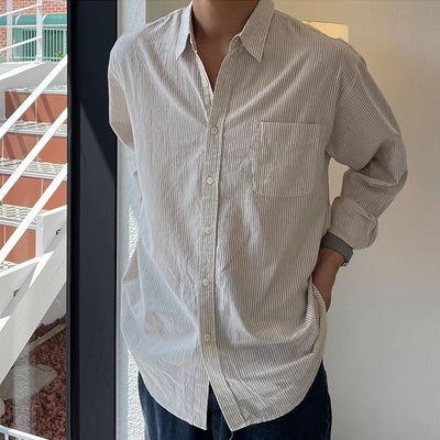 Camisa Casual Holgada de Manga Larga a Rayas para Hombre - Image 6