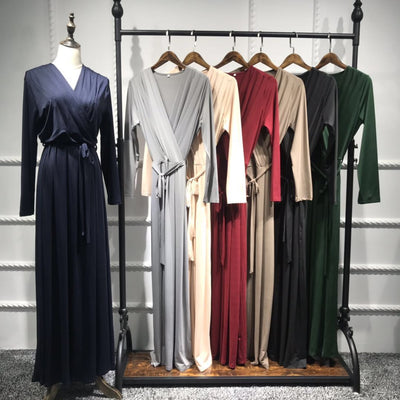 Vestido Largo Musulmán de Color Sólido para Mujer - Image 14