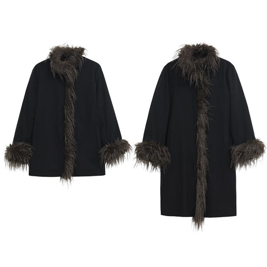 Chaqueta de Algodón Negro con Cuello de Peluche para Mujer - Image 5