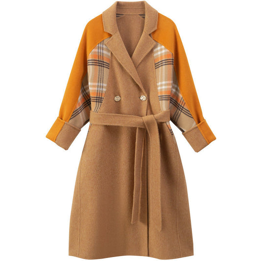 Chaqueta Retro de Lana a Cuadros con Costura Gruesa y Cálida para Mujer