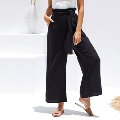 Pantalón Casual de Cintura Alta con Cinturón Multicolor en Algodón Lino - Image 7