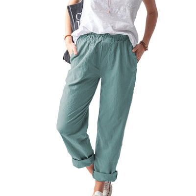 Pantalón Recto de Talle Alto Elástico en Colores Lisos - Image 8
