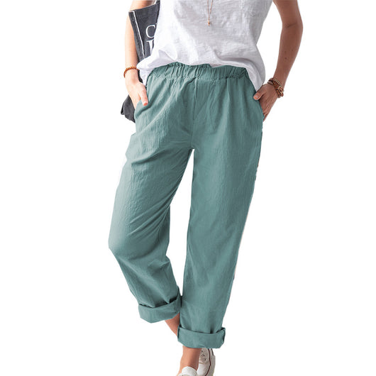 Pantalón Recto de Talle Alto Elástico en Colores Lisos - Image 8