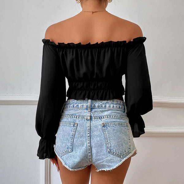 Blusa Casual Elegante con Hombros Descubiertos y Manga Larga