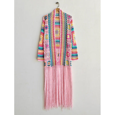 Cardigan Tejido a Mano con Flecos y Diseño Asimétrico Multicolor - Image 5
