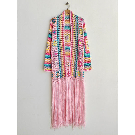 Cardigan Tejido a Mano con Flecos y Diseño Asimétrico Multicolor - Image 5
