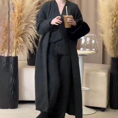 Conjunto de 3 Piezas: Cardigan Tejido, Chaleco y Pantalón Cintura Alta