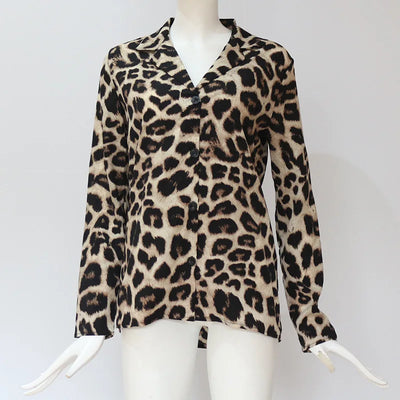 Blusa Vintage Leopardo Manga Larga Cuello Solapa Oficina Talla Grande - Image 24