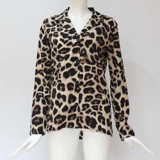 Blusa Vintage Leopardo Manga Larga Cuello Solapa Oficina Talla Grande - Image 24