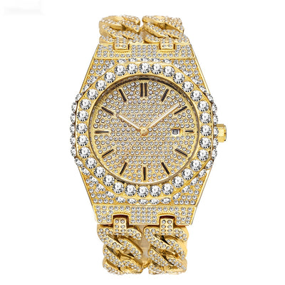 Reloj de Cadena Cubana Hip Hop con Diamantes de Hielo Estilo Urbano - Image 4