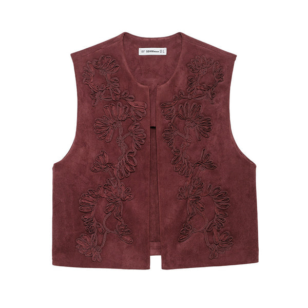 Chaleco de Gamuza con Bordados - Estilo Europeo y Americano para Mujer