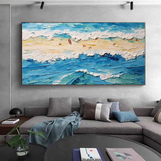 Cuadro Óleo Artesanal Gran Formato - Paisaje Marino con Velero para Sala de Estar - Image 3