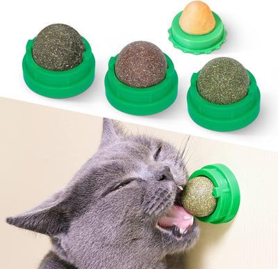 Juguetes de Catnip para Gatos - Set 4 Bolas Energéticas con Silvervine y Limpieza Dental