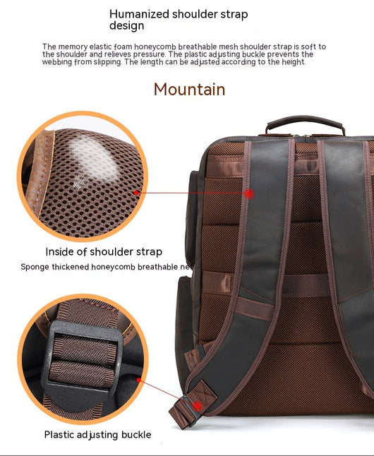 Mochila de Viaje en Cuero Crazy Horse Retro 17 Pulgadas - Backpack de Cuero Premium para Hombre - Image 10
