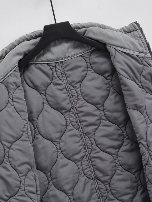 Chaleco Casual de Algodón Gris para Mujer con Cuello de Pie - Image 17