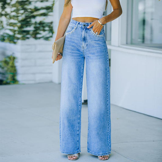 Pantalones Vaqueros Sueltos Lavados WISH para Mujer