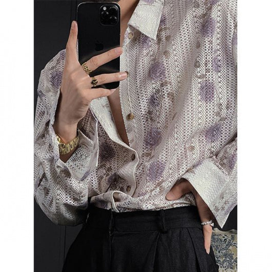 Camisa Manga Larga Floral Calada para Hombre - Image 7