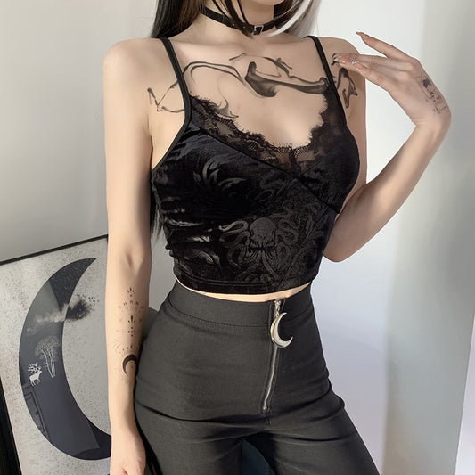 Camiseta Gótica de Encaje para Mujer - Tank Top Elegante