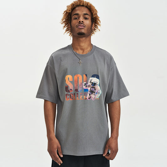 Camiseta Suelta Estampado Astronauta Manga Corta para Hombre