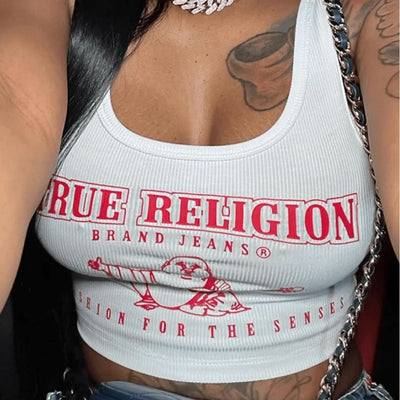 Chaleco Estampado con Cuello Abierto y Letras de Rayas Hundidas