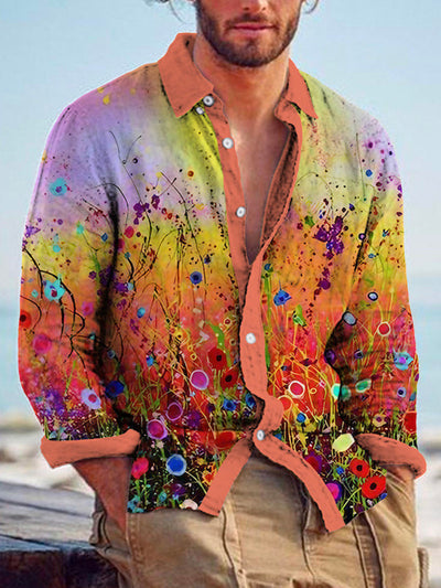 Camisa de Lino Bambú Estampada con Detalles a Tono para Hombre - Image 28