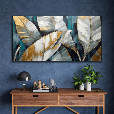 Cuadro Abstracto Hojas de Plátano Dorado Verde - Arte Moderno en Lienzo para Sala y Dormitorio - Image 2