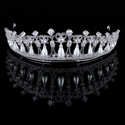 Corona Nupcial de Circonita y Perlas - Tiara de Novia Elegante - Image 7