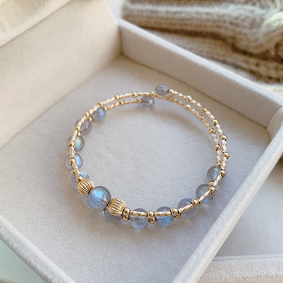 Pulsera de Piedra Luna Natural Doble Capa - Cristal Genuino - Image 4