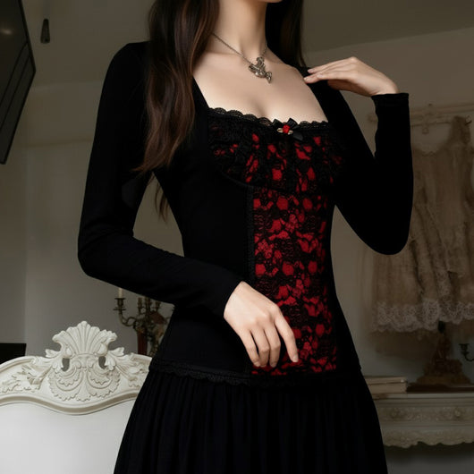 Blusa Elegante de Manga Larga con Encaje y Volantes - Image 3